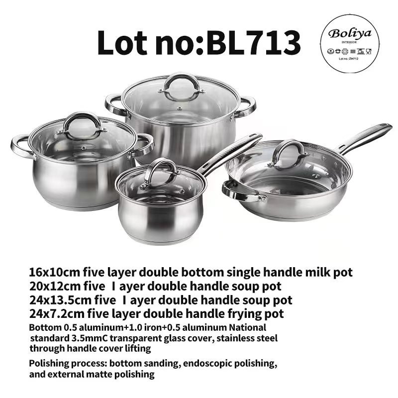 12 Piece Wholesale Kitchen Ware Stock Pot Stainless Steel Cooking milk and soup Pot Cookware Set