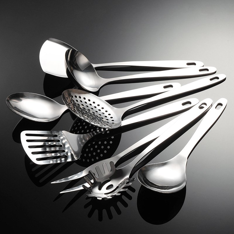 Stainless Steel Flat Handle Kitchenware Set Spatula Spoon Kitchen Utensils Sets Cooking Colander Shovel Soup Spoon Cookware Sets