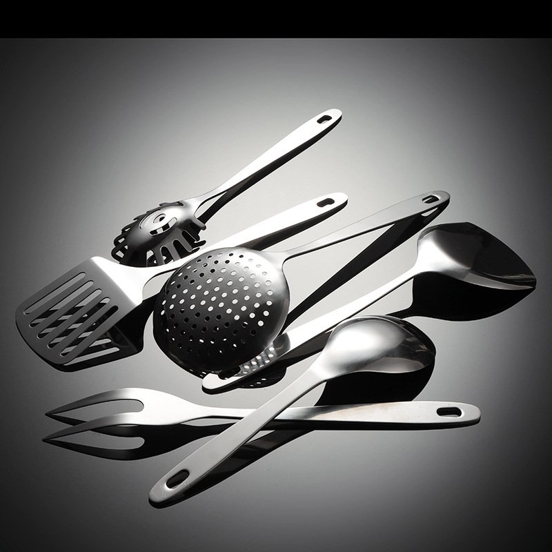 Stainless Steel Flat Handle Kitchenware Set Spatula Spoon Kitchen Utensils Sets Cooking Colander Shovel Soup Spoon Cookware Sets