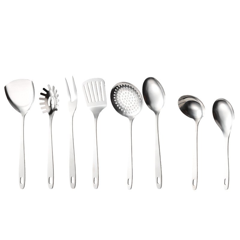 Stainless Steel Flat Handle Kitchenware Set Spatula Spoon Kitchen Utensils Sets Cooking Colander Shovel Soup Spoon Cookware Sets