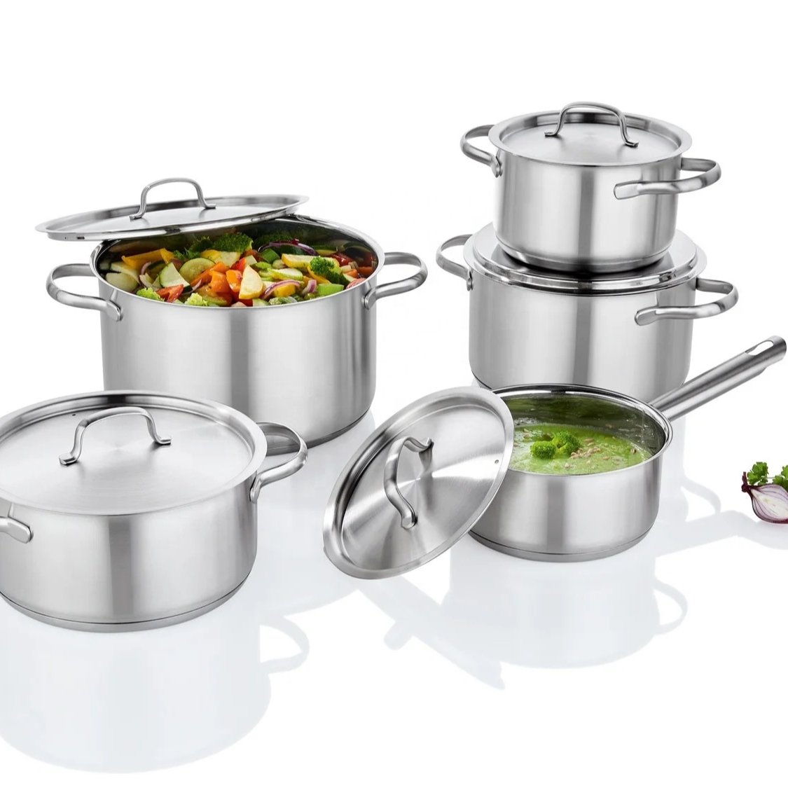 High Quality stainless steel cookware set of 5 with stainless steel lid Stainless steel cooking pot set of 5