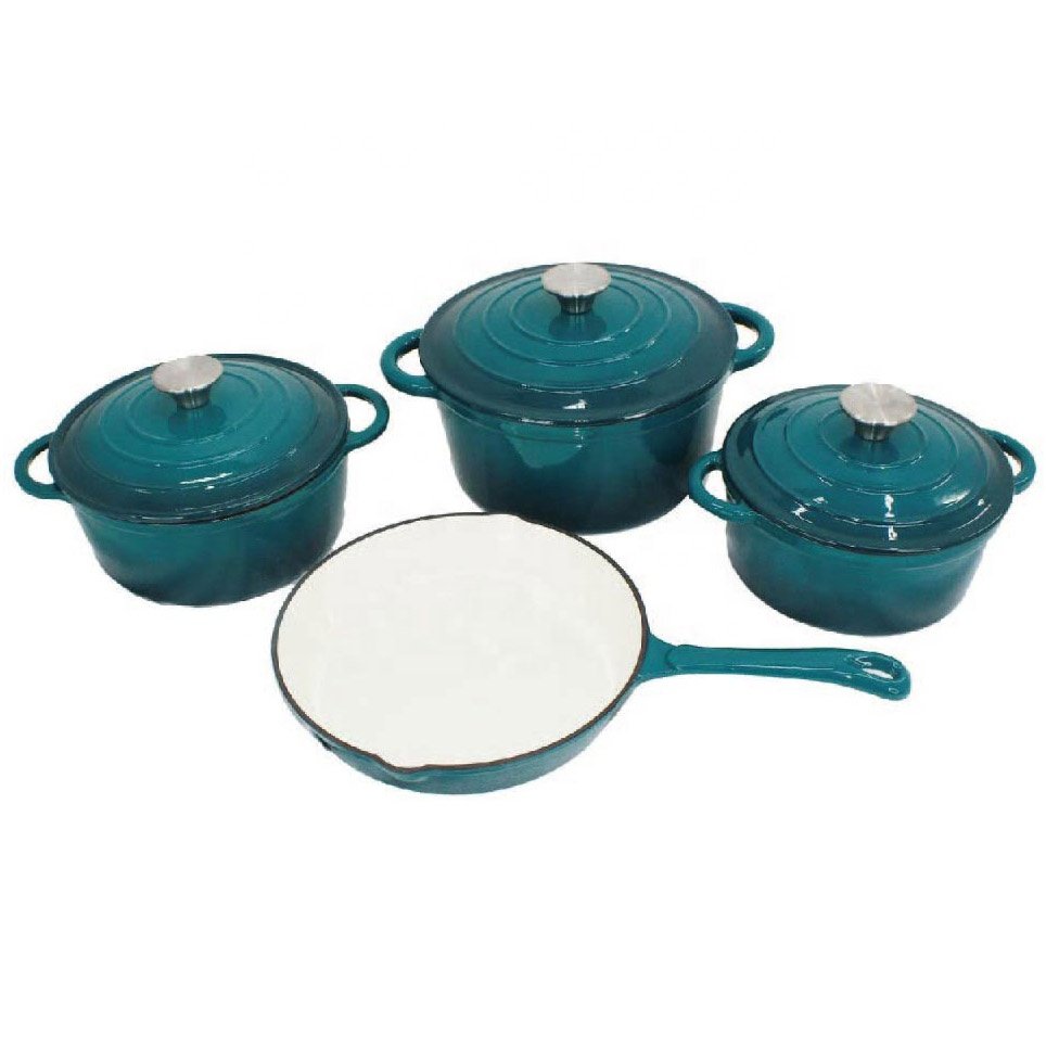 Factory supply 7pcs enamel cast iron cookware set with casserole and fry pan