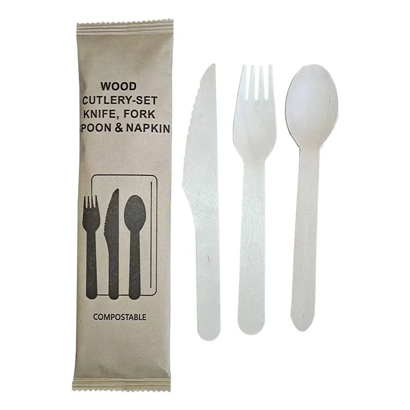 Eco Friendly Vintage Travel Wooden Cutlery Set Disposable Wooden Knife and Fork Spoon with Tableware Set for Wedding
