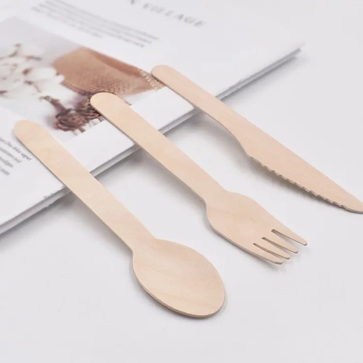 Eco Friendly Vintage Travel Wooden Cutlery Set Disposable Wooden Knife and Fork Spoon with Tableware Set for Wedding