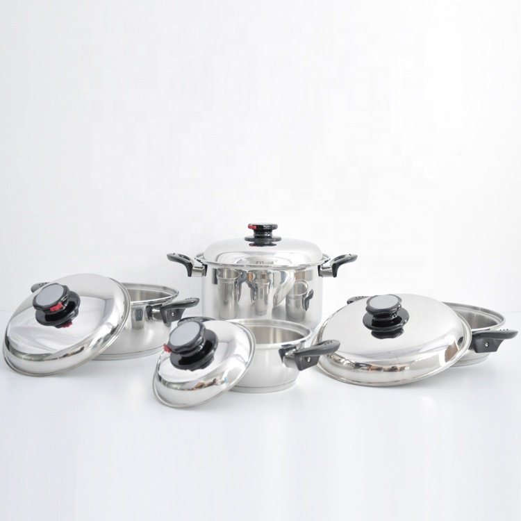 Waterless greaseless surgical stainless steel 304 cookware 28Pcs wide rolled edge cookware set