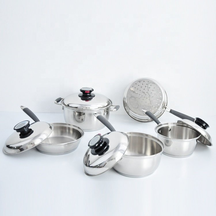 Waterless greaseless surgical stainless steel 304 cookware 28Pcs wide rolled edge cookware set