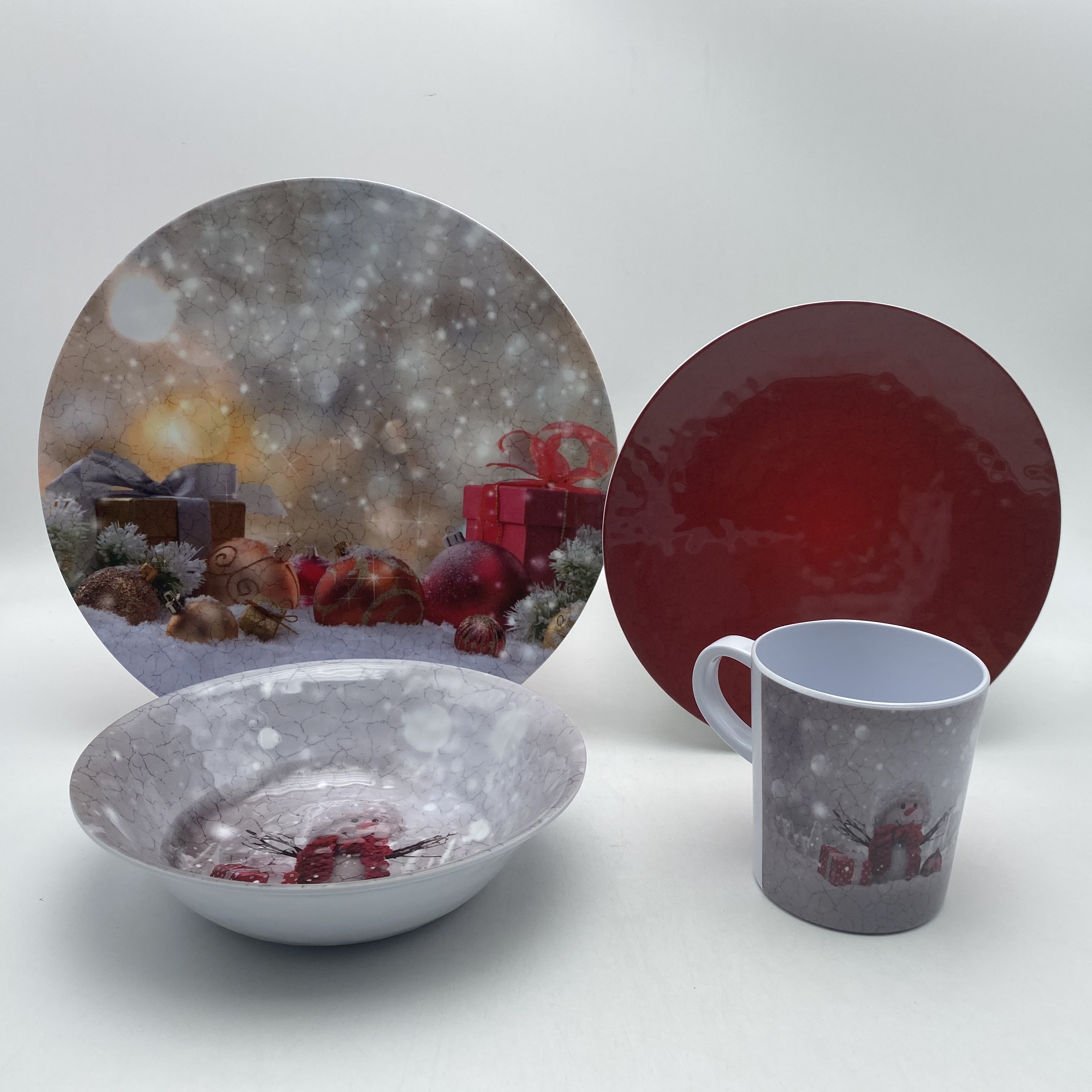 Christmas Tree Design Plates Sets Dinnerware Melamine 18-Piece Tableware Set Cookware Sets Restaurant Round Plate