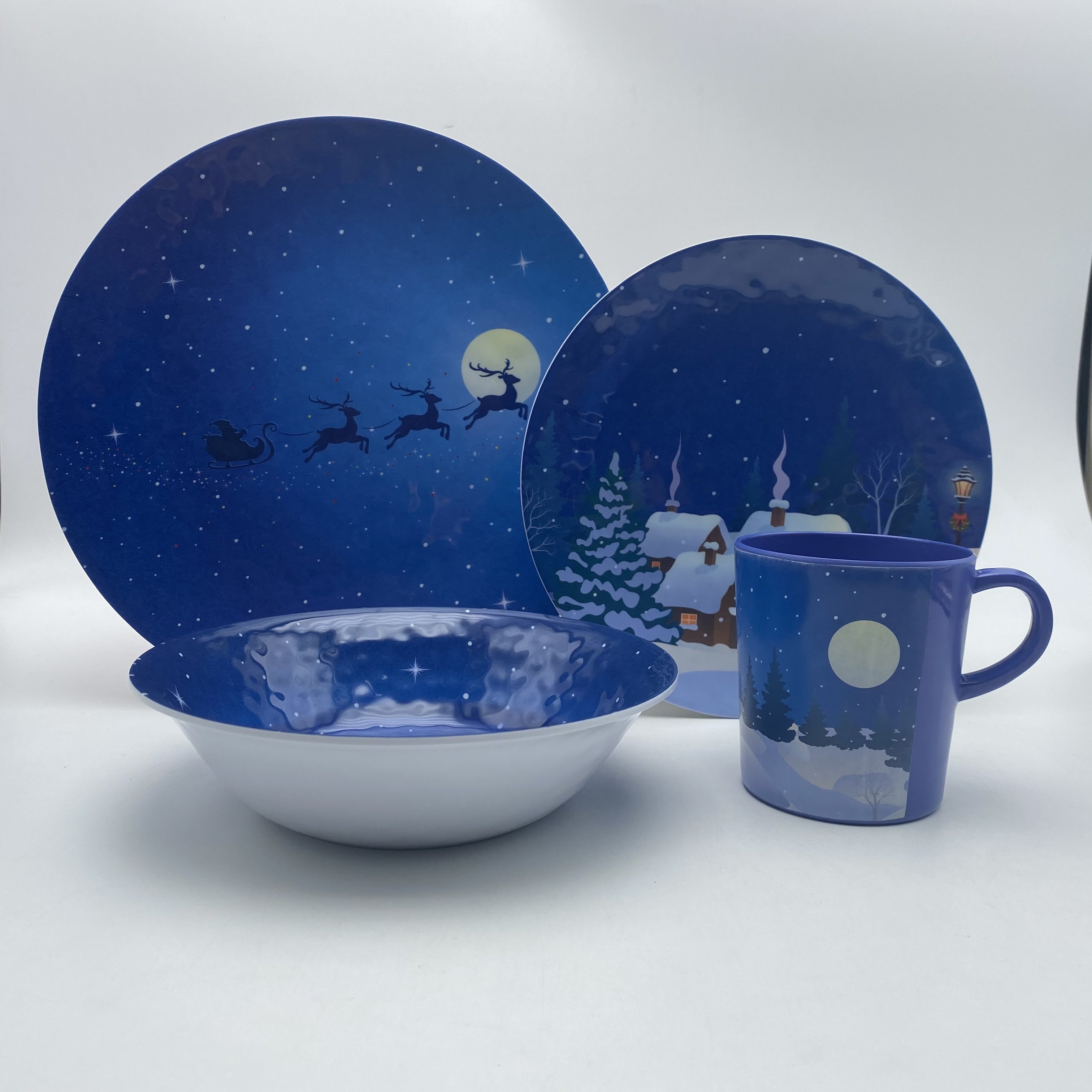 Christmas Tree Design Plates Sets Dinnerware Melamine 18-Piece Tableware Set Cookware Sets Restaurant Round Plate