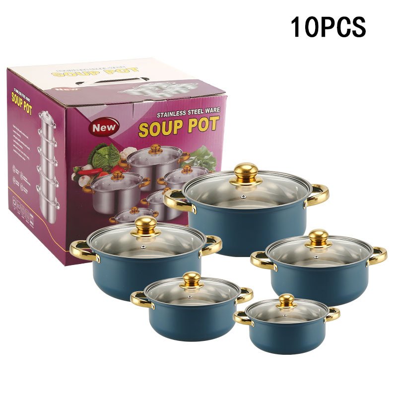 Factory Outlet Wholesale 12-Piece Cookware Set Stainless Steel Soup Pots Casseroles Glass Induction Compatible Pan Set Kitchen