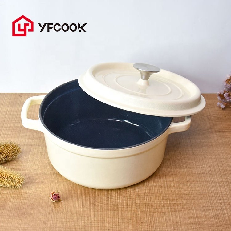 Milk White 10/16/20/22/24/26CM Kitchen Ware Set Cookware Enamel Food Pot Cast Iron Casserole Dish with Lid
