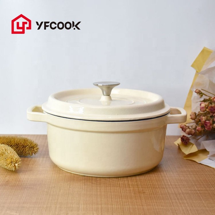 Milk White 10/16/20/22/24/26CM Kitchen Ware Set Cookware Enamel Food Pot Cast Iron Casserole Dish with Lid