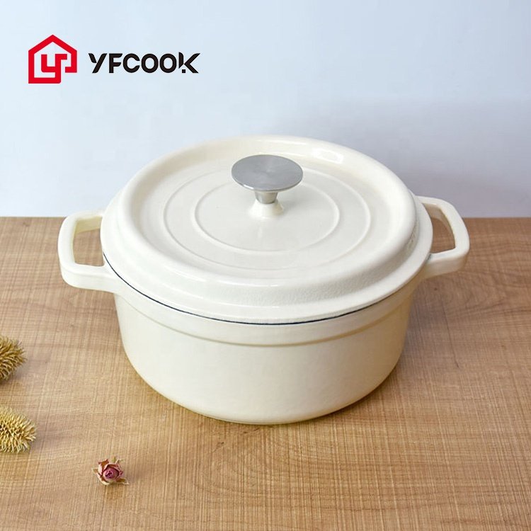Milk White 10/16/20/22/24/26CM Kitchen Ware Set Cookware Enamel Food Pot Cast Iron Casserole Dish with Lid