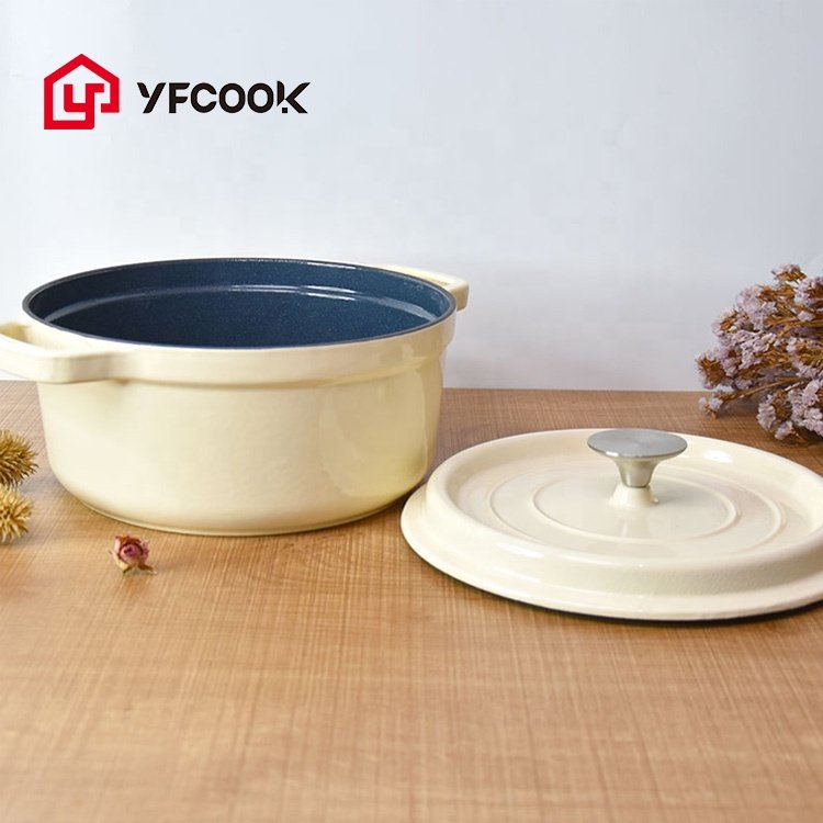 Milk White 10/16/20/22/24/26CM Kitchen Ware Set Cookware Enamel Food Pot Cast Iron Casserole Dish with Lid