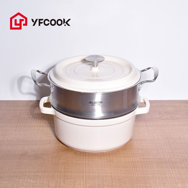 Milk White 10/16/20/22/24/26CM Kitchen Ware Set Cookware Enamel Food Pot Cast Iron Casserole Dish with Lid