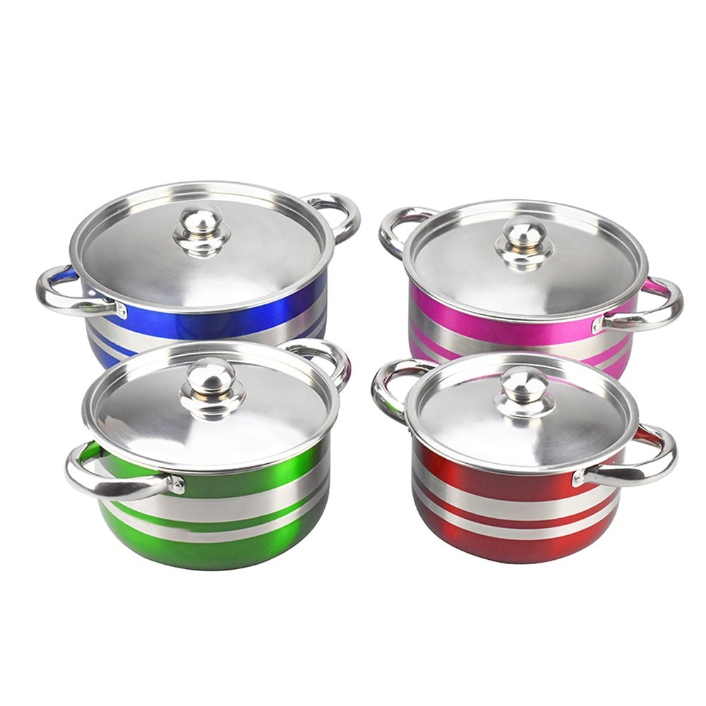 Hot sale stainless steel Saucepan with Cover 8pcs Colorful Cookware sets Easy Clean