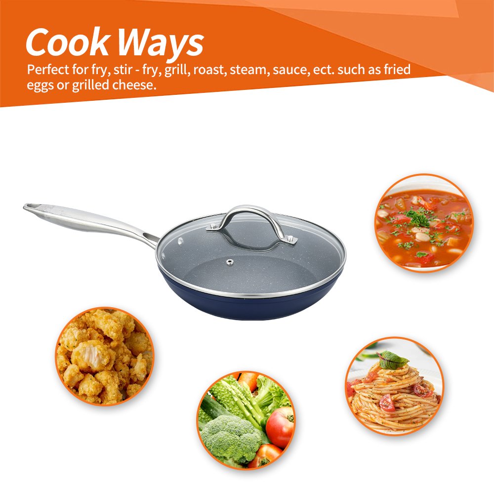 Blue Frying Pan Non Stick Cookware Set Perfect Pancakes Home And Kitchen Delicious Meals Made Easy