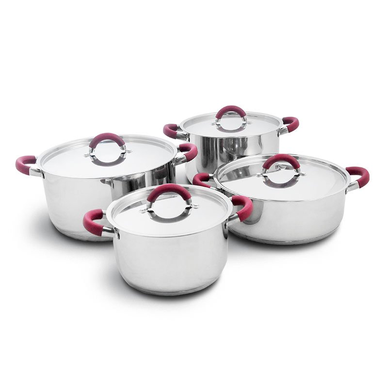 8-piece food grade stainless steel apple shape sauce pot red silicon cover cookware set with glass lid for kitchen