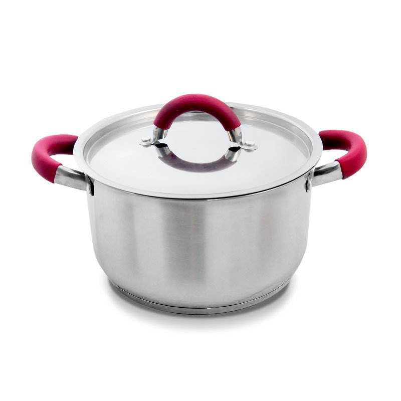 8-piece food grade stainless steel apple shape sauce pot red silicon cover cookware set with glass lid for kitchen