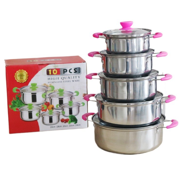 10Piece Factory Wholesale Stainless Steel Cookware Set cooking pots sets with Soup Pot Milk Pot Steamer and More 1624cm Ideal