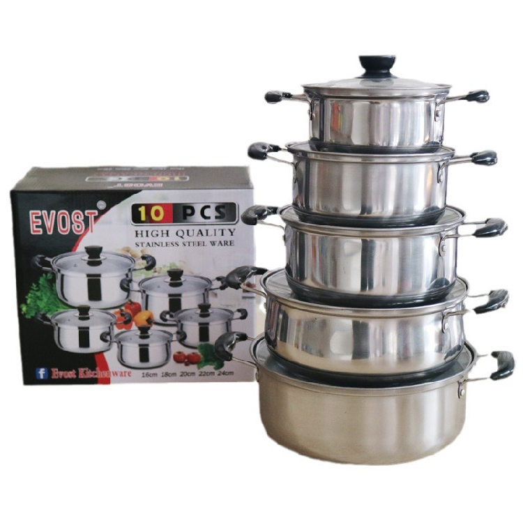 10Piece Factory Wholesale Stainless Steel Cookware Set cooking pots sets with Soup Pot Milk Pot Steamer and More 1624cm Ideal