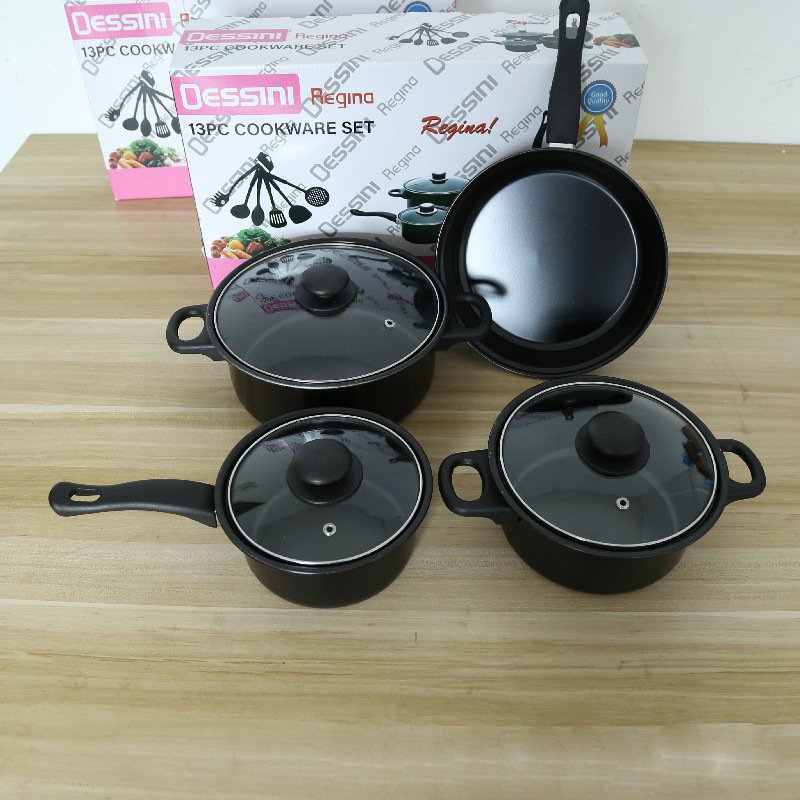 13-Piece Household Aluminium Cookware Set Non-Stick Colourful Soup Frying Milk and Stew Pots for Home Cooking