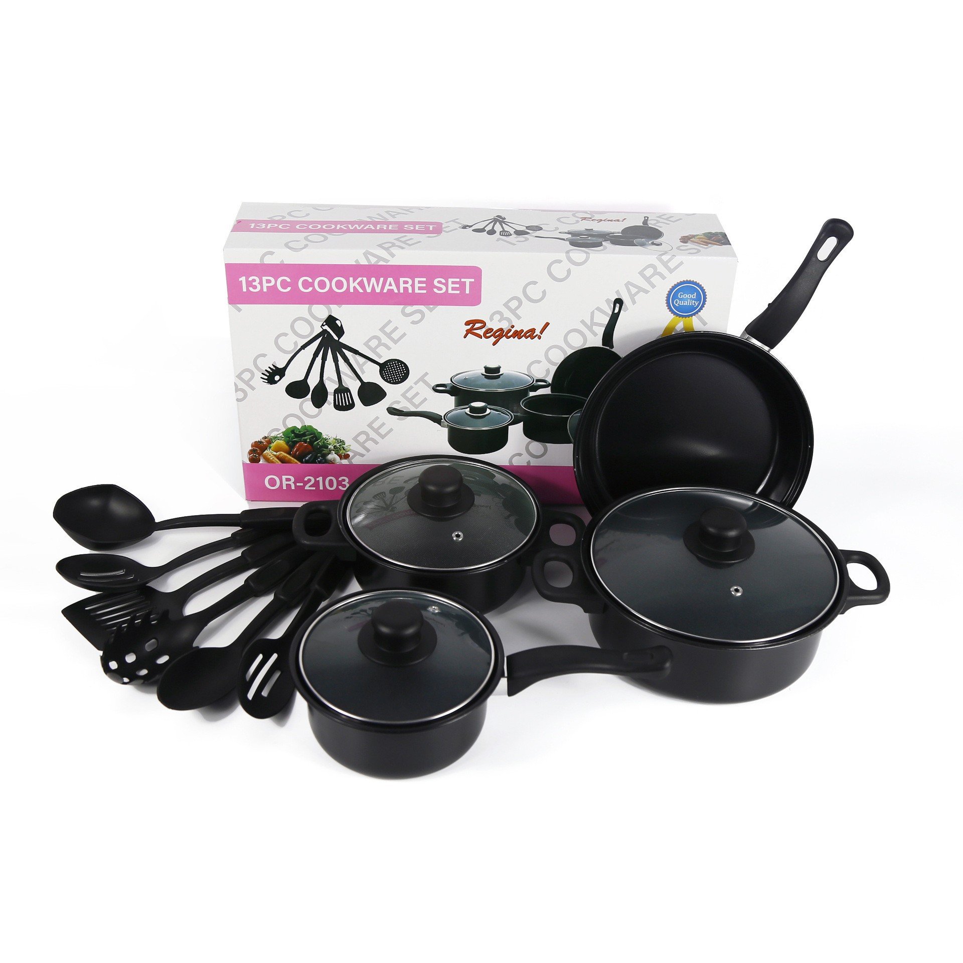 13-Piece Household Aluminium Cookware Set Non-Stick Colourful Soup Frying Milk and Stew Pots for Home Cooking