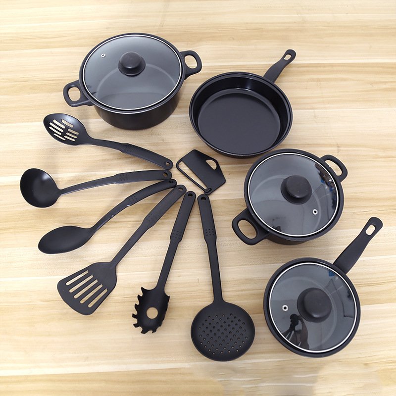 13-Piece Household Aluminium Cookware Set Non-Stick Colourful Soup Frying Milk and Stew Pots for Home Cooking