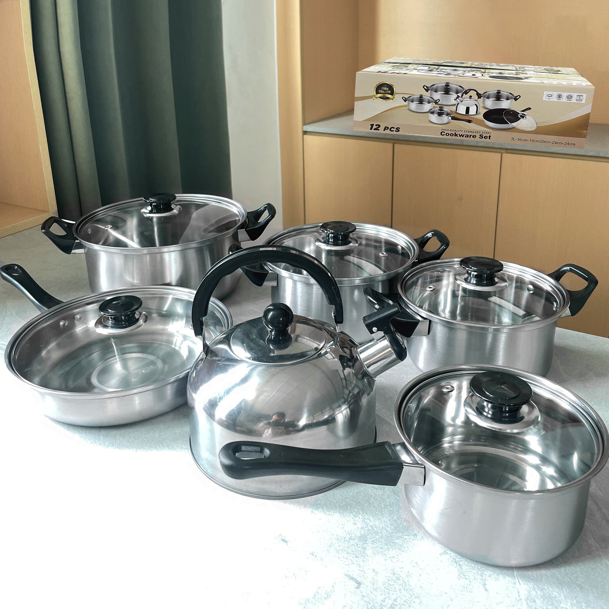 Wholesale Cooking Pot 6pcs Black Non-Stick Stainless Steel Pots And Pans Cookware Set Kettle Kitchen Soup Pot Casserole Set