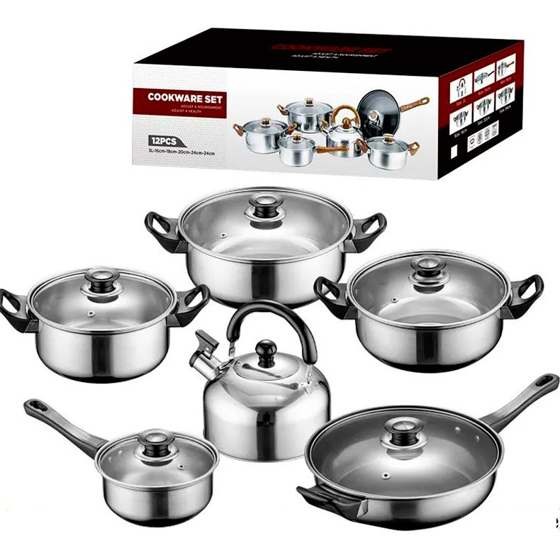 Wholesale Cooking Pot 6pcs Black Non-Stick Stainless Steel Pots And Pans Cookware Set Kettle Kitchen Soup Pot Casserole Set
