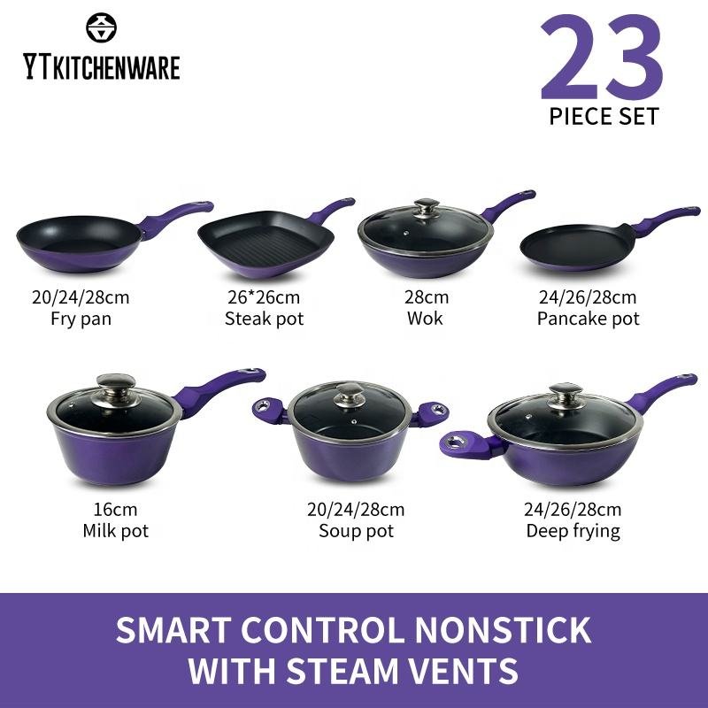 Purple Aluminum Nonstick Cookware Set Wholesale Smoke Free Cooking Pot Set