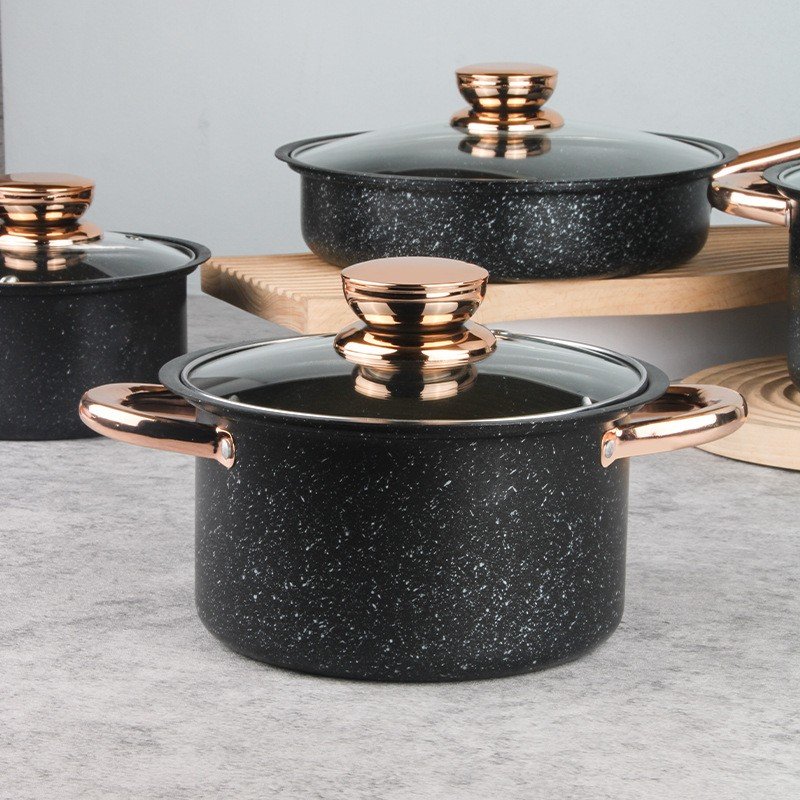 8 sets YF01 stainless steel non-stick cookware set Thickened stockpot milk pot frying pan gold-plated handle cookware