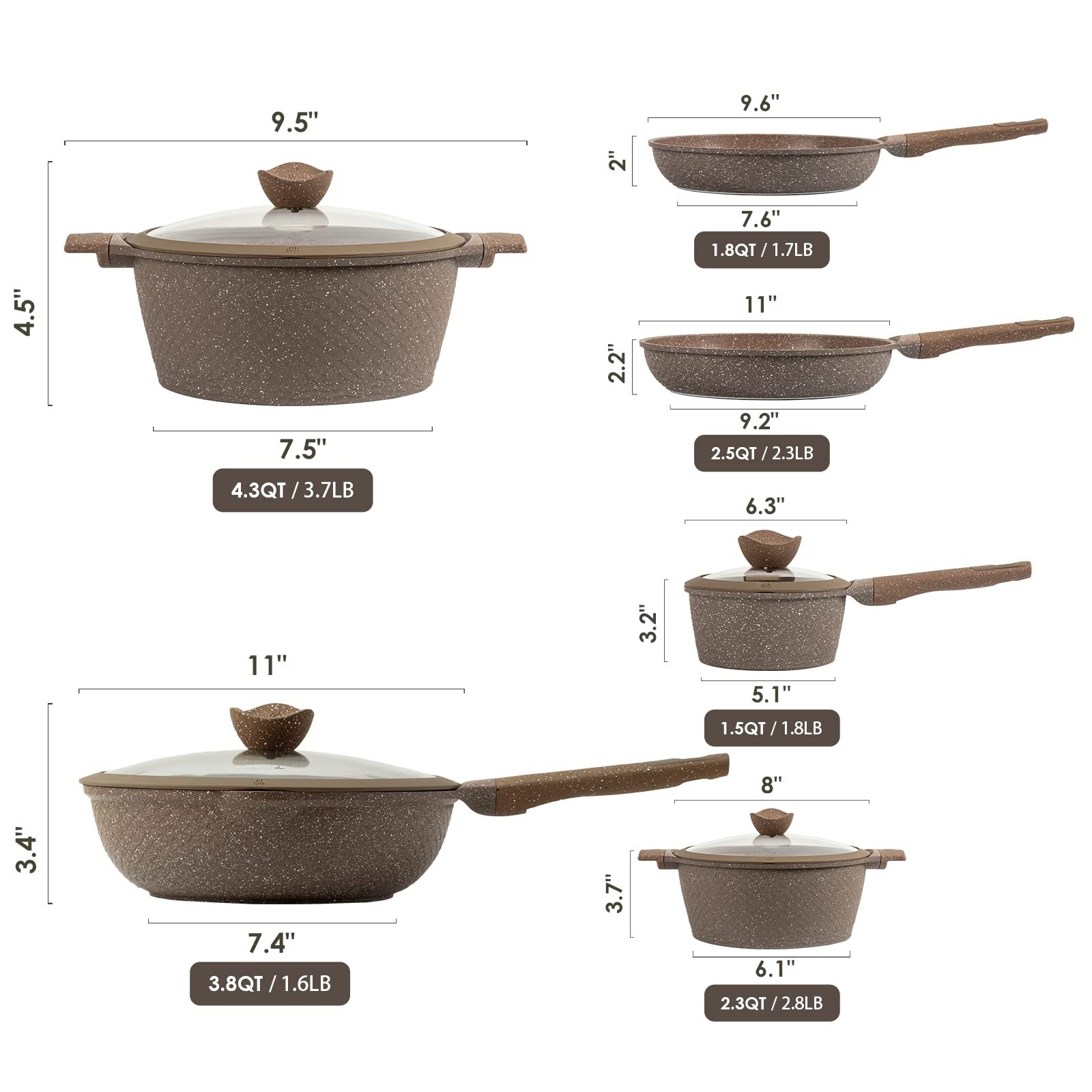 Pots and Pans Non-Stick Cookware Set Induction Kitchen Cookware Sets, 10 Pcs Non Stick Cooking Set With Silicone Lid
