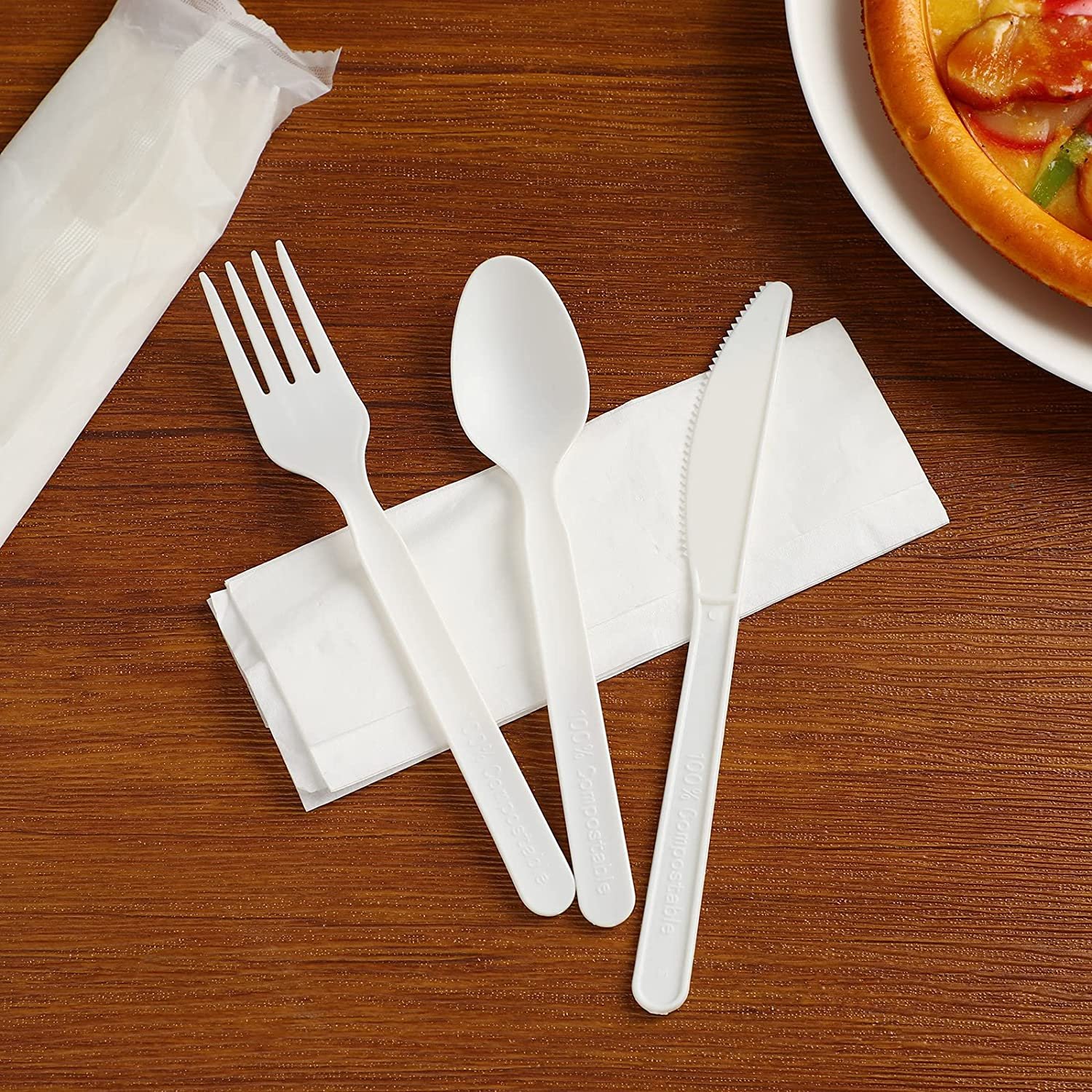 Eco Friendly Disposable Cutlery Set Pla Plastic 100% Biodegradable Compostable Pla Cookware Set