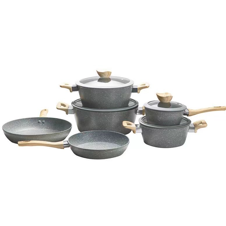 Custom Logo Acceptable 10 piecesPot Set Cookware Set Cooking New Arrival Aluminium Alloy Wooden Handle Cookware-Set Casserole
