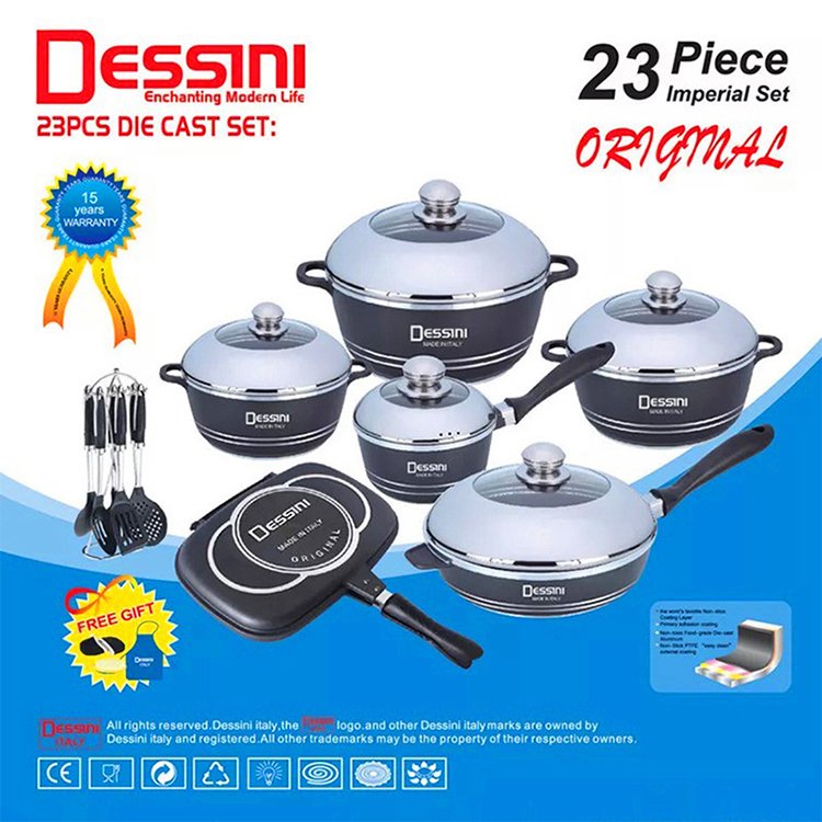 High Quality Dessini 23pcs Die Cast Cookware Non Stick Cooking Pots and Pans Cookware Nonstick Set