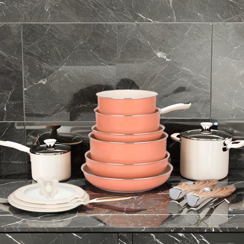 13pcs nonstick coating pressed aluminium detachable handle cookware set with silicone lid Oven saft