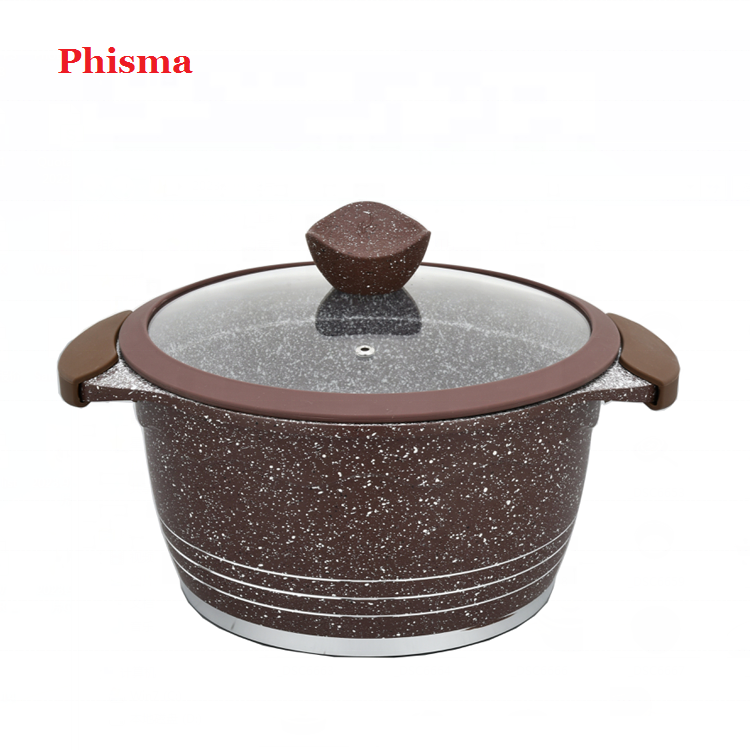 Phisma Top Selling Kitchen Non Stick Cookware Set Die Cast Aluminum granite coating Cookware Set with silicon Glass Lid