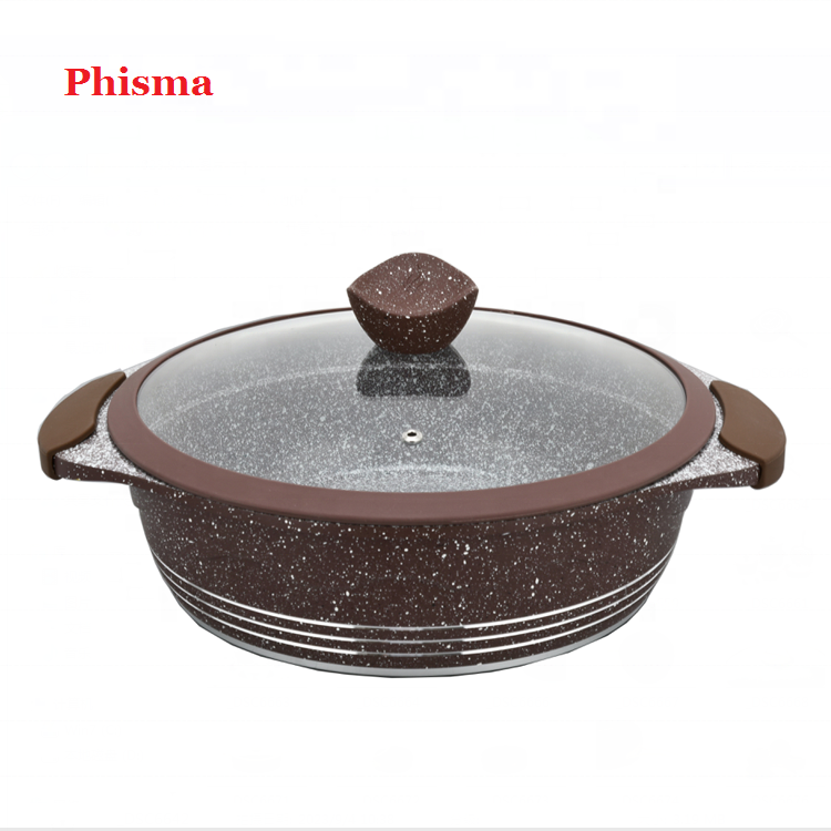 Phisma Top Selling Kitchen Non Stick Cookware Set Die Cast Aluminum granite coating Cookware Set with silicon Glass Lid