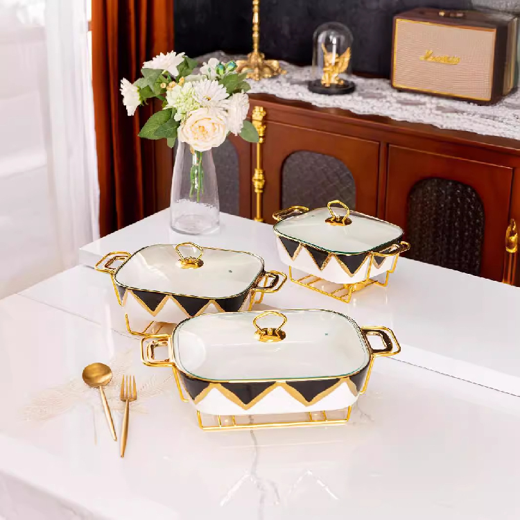 15inch Premium Wholesale square glass baking tray with lid ceramic cookware set nonstick for home and kitchen Heating Dishware