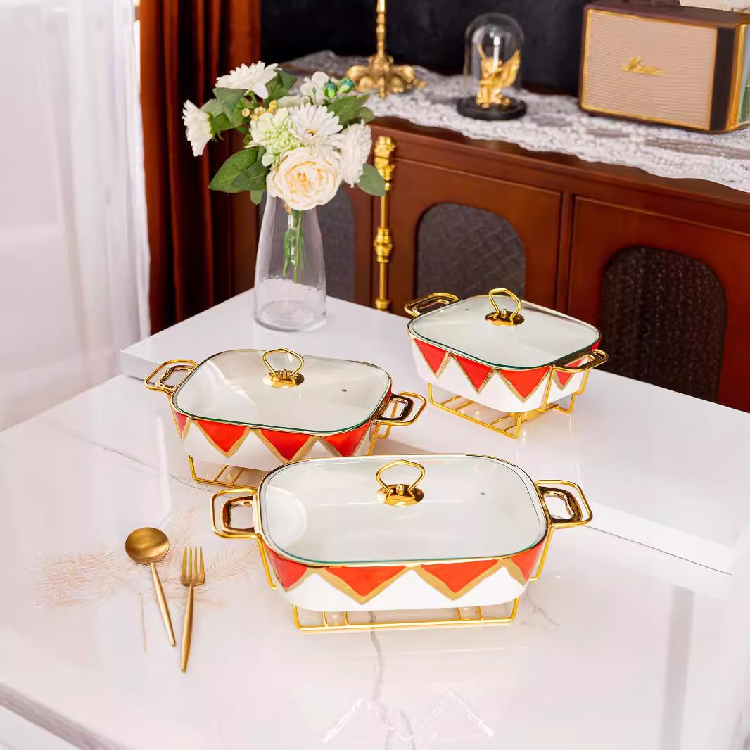 15inch Premium Wholesale square glass baking tray with lid ceramic cookware set nonstick for home and kitchen Heating Dishware