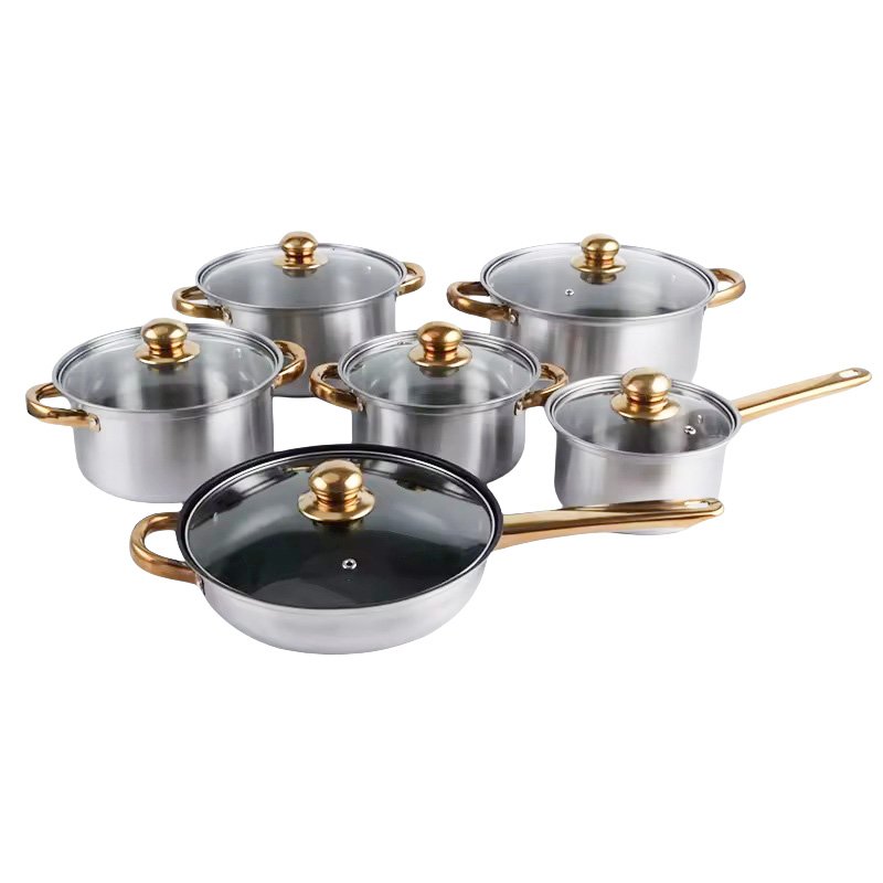 Food-grade Restaurant kitchen korean style round shape stainless steel cookware non stick soup pot with glass lid