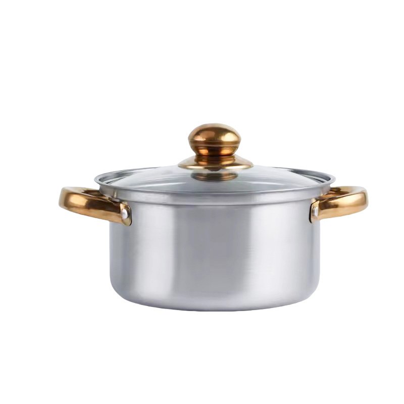 Food-grade Restaurant kitchen korean style round shape stainless steel cookware non stick soup pot with glass lid