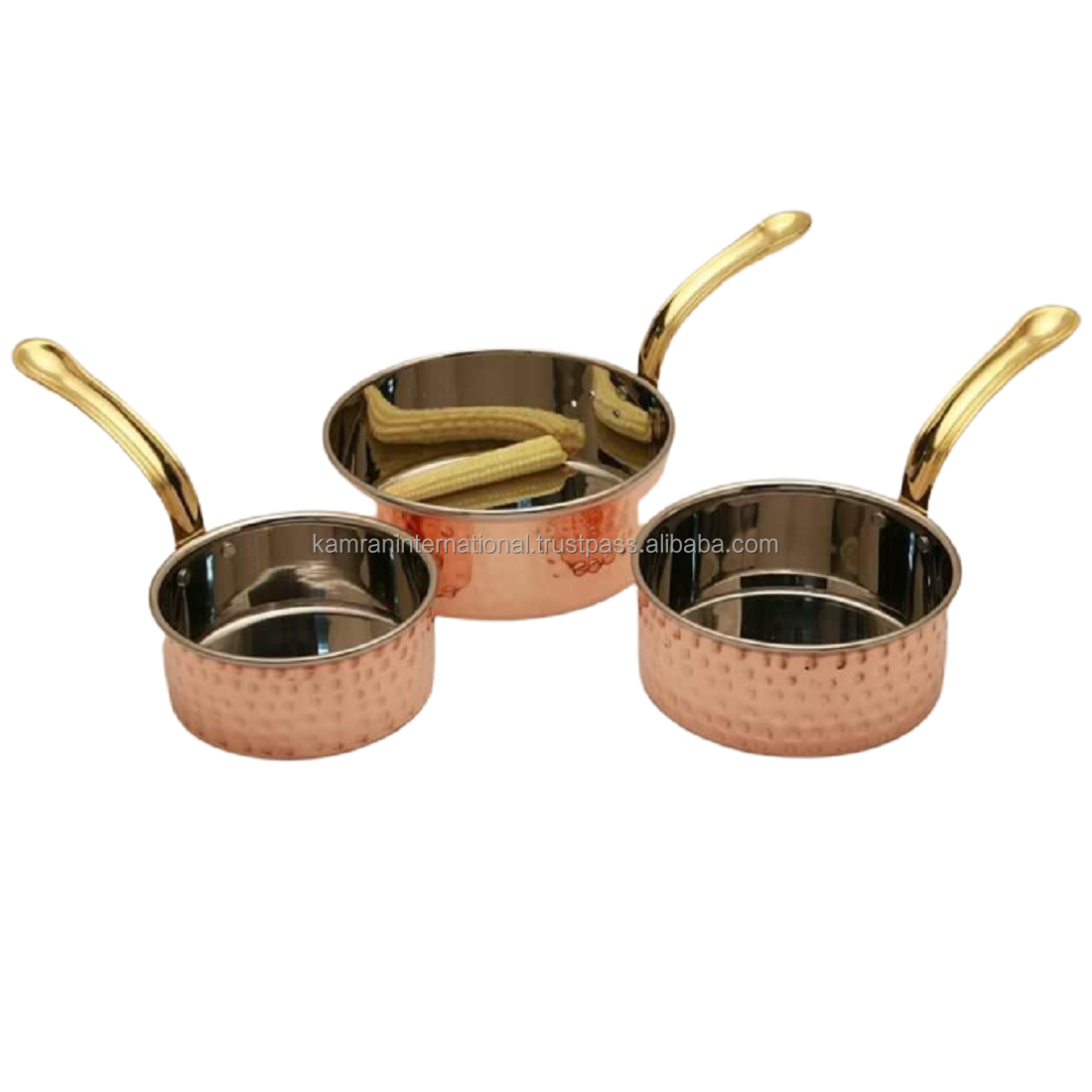 Double Wall Stainless Steel & Hammered Copper Sauce Pan/Frying/Serving Pan Set 3-Piece Safest Cookware Your Health Made Glass