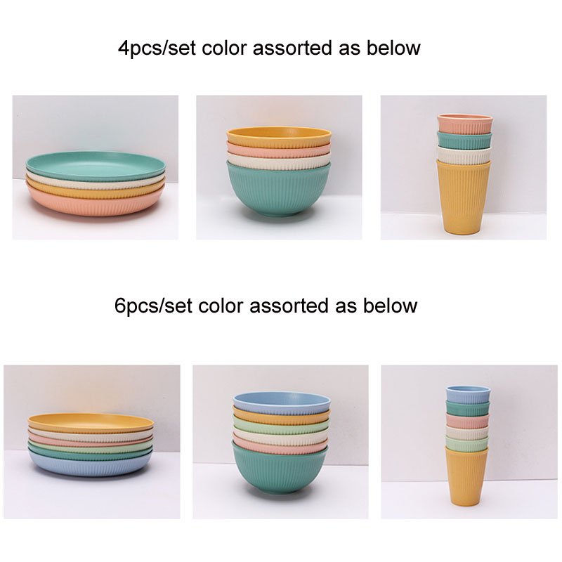 18pcs Reusable Kitchen Cups Plates And Bowls Sets Dishwasher Microwave Safe Wheat Straw Dinnerware Sets