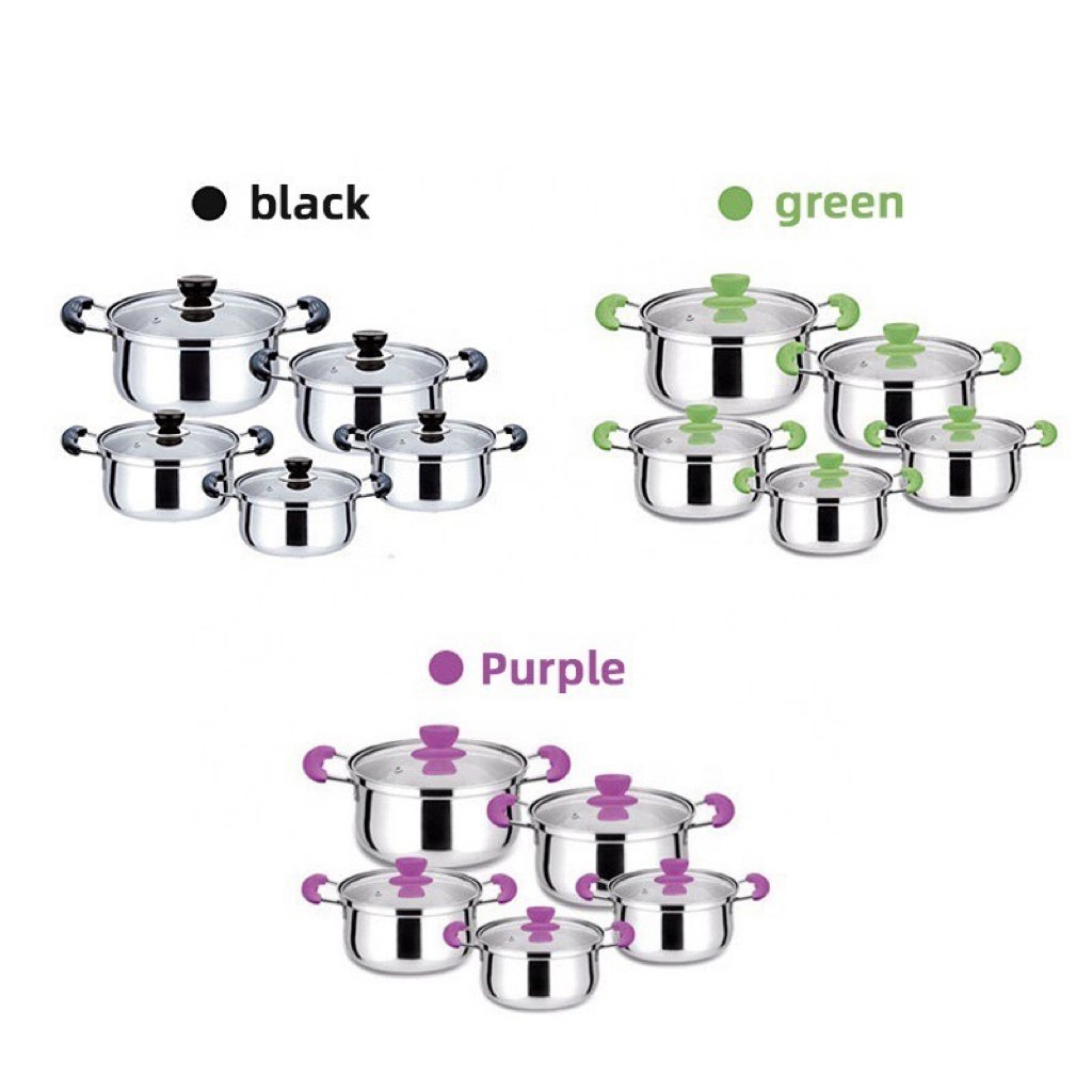 Factory direct sales stainless steel kitchenware soup pot 10pcs cuisine cookware set caserole set cooking pots