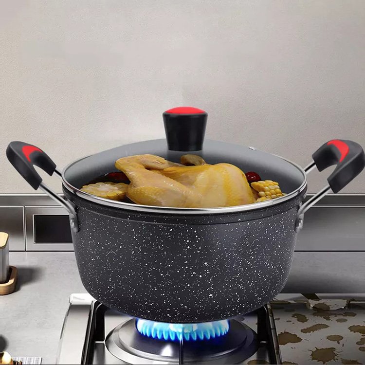 High Quality Cast Iron 3 Piece Cookware Set Multi-Function Maifan Stone Non-Stick fry pan and casserole set