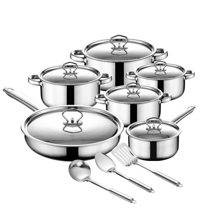 Stainless Steel Home Kitchen Cookware Sets 15-Piece Basic Stainless Steel Pots and Pans Silver Stainless Steel Collection