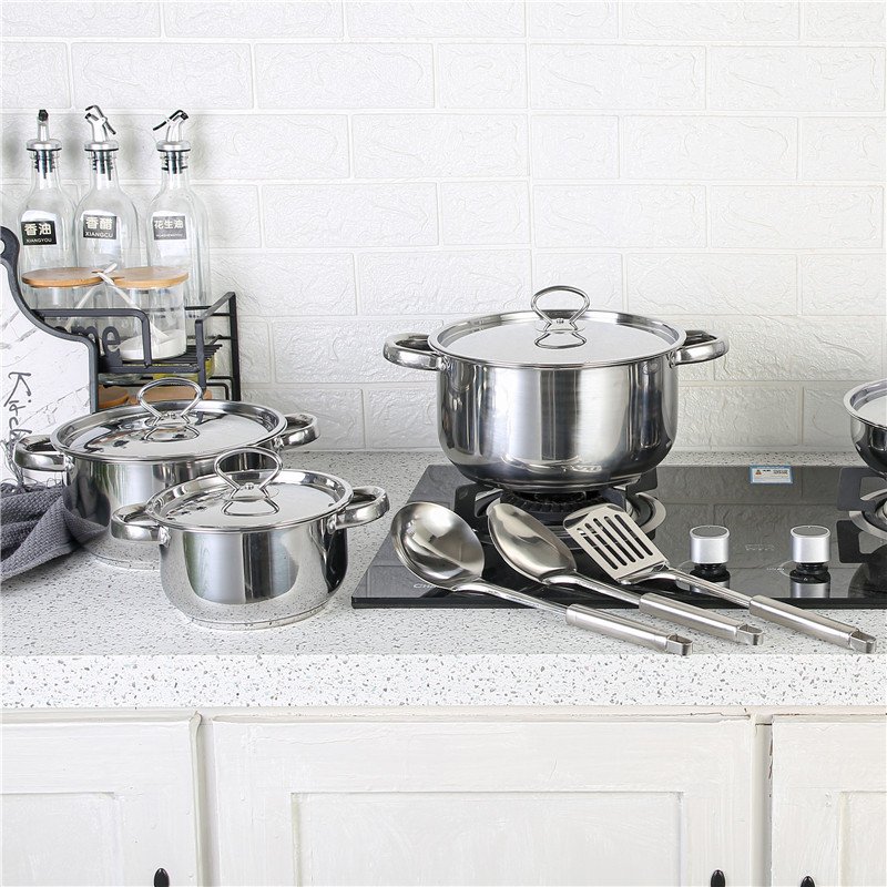 Energy-efficient cooking pot set round shape stainless steel pots comfortable handle cookware sets