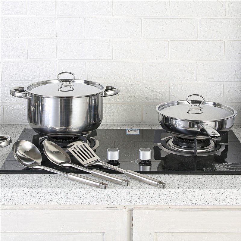 Energy-efficient cooking pot set round shape stainless steel pots comfortable handle cookware sets