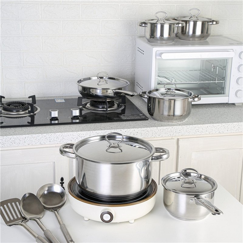 Energy-efficient cooking pot set round shape stainless steel pots comfortable handle cookware sets